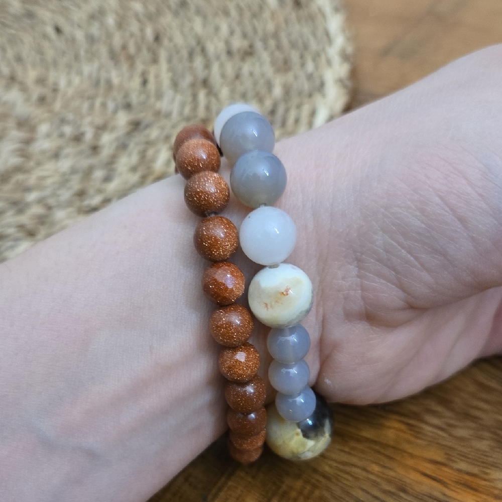 Elegant Beaded Bracelet Set - Brown and Gray